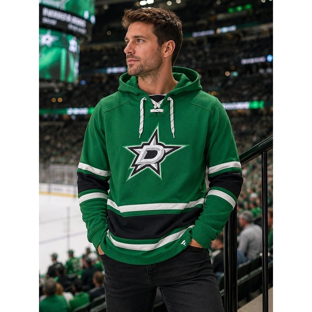 Fanatics Dallas Stars NHL Hockey Hoodie Jersey Green Mens Large Pullover Lace Up